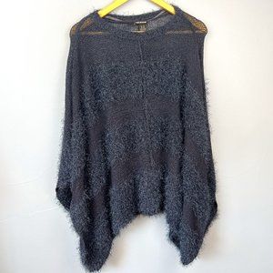 DKNY Jeans Mood Indigo‎ Blue Alternating Eyelash Open Knit Poncho Size L Boho